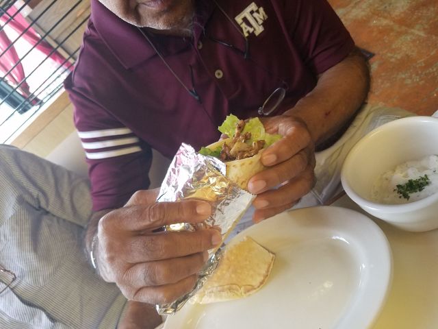 Zach's dad enjoying a gyro